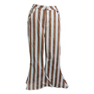 Arula Womens Pants Striped Flared Bell Bottom High Rise Denim Brown Cream Sz 12